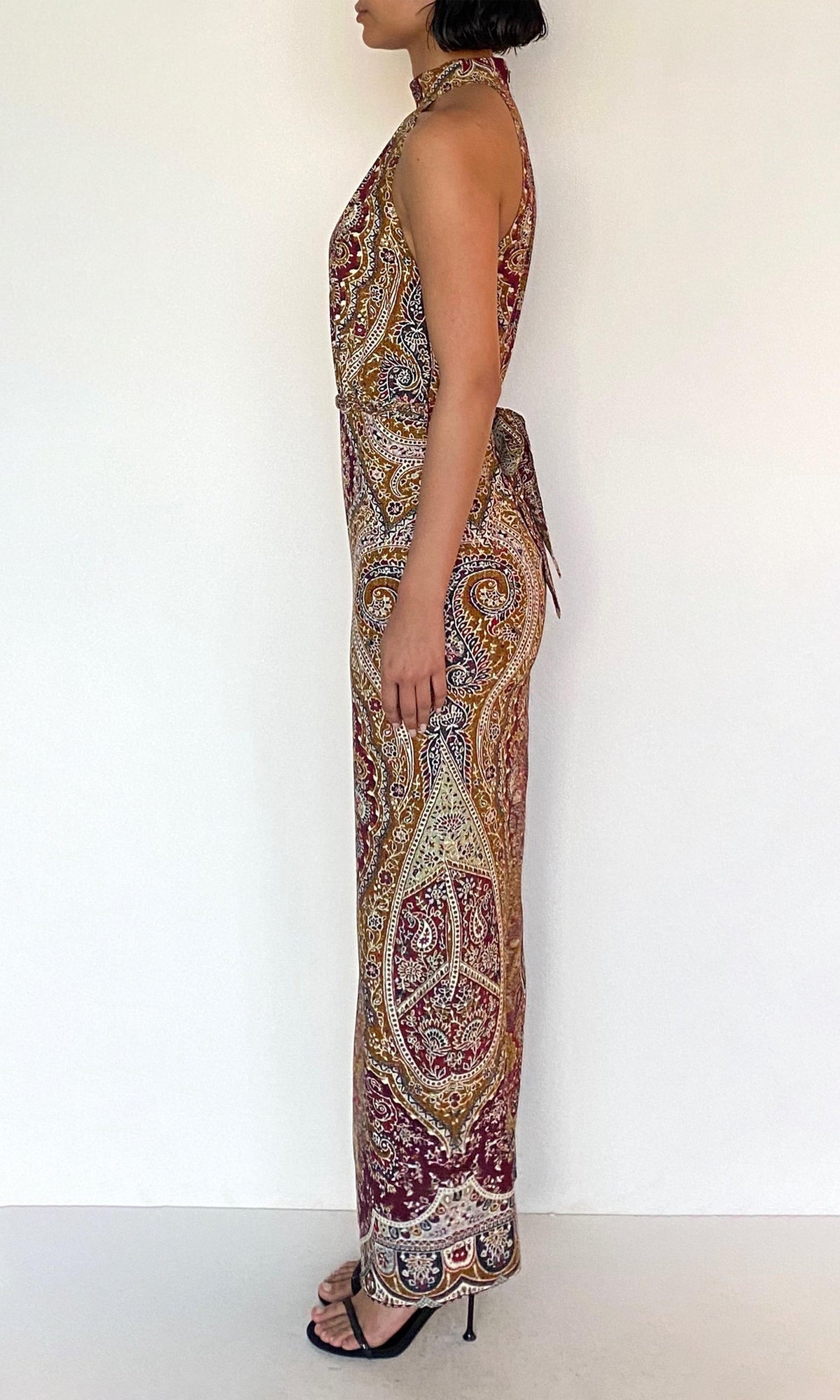 Hemant And Nandita | Shifa Viscose Heavy Crepe Halter Ankle Length Dress | Burgundy