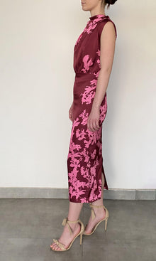 Womens | Tehr Polyester Double Satin Midi Dress | Black Magenta