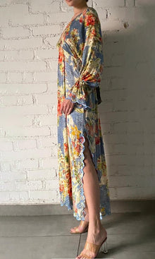 Womens | Tesu Self Crepe Geometrical Jacquard Kaftan | Grey