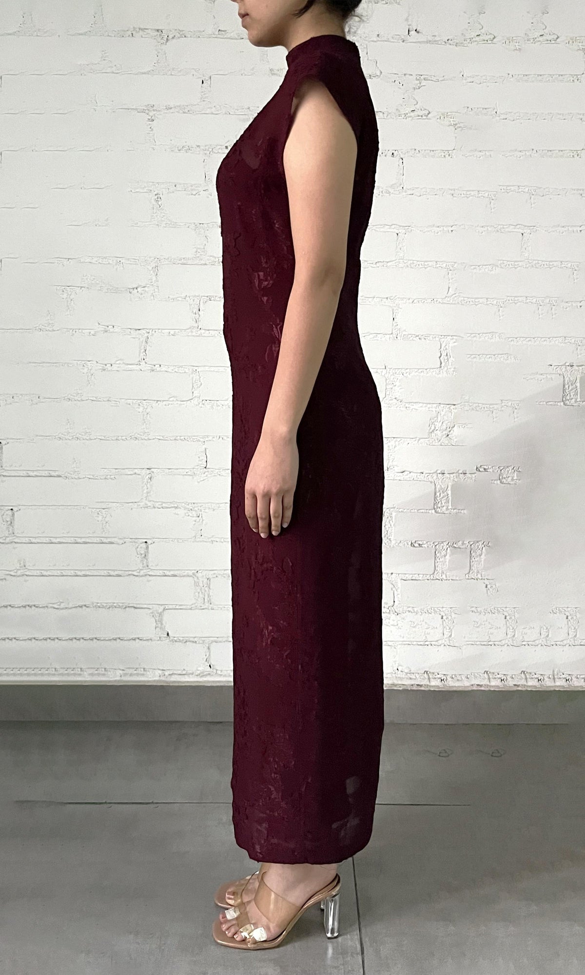 Hemant And Nandita | Tiya Viscose Ggt Jacquard Slim Fit Long Dress With Slip | Burgundy