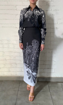 Hemant And Nandita | Viri Cotton Linen Lycra Long Skirt | Black White