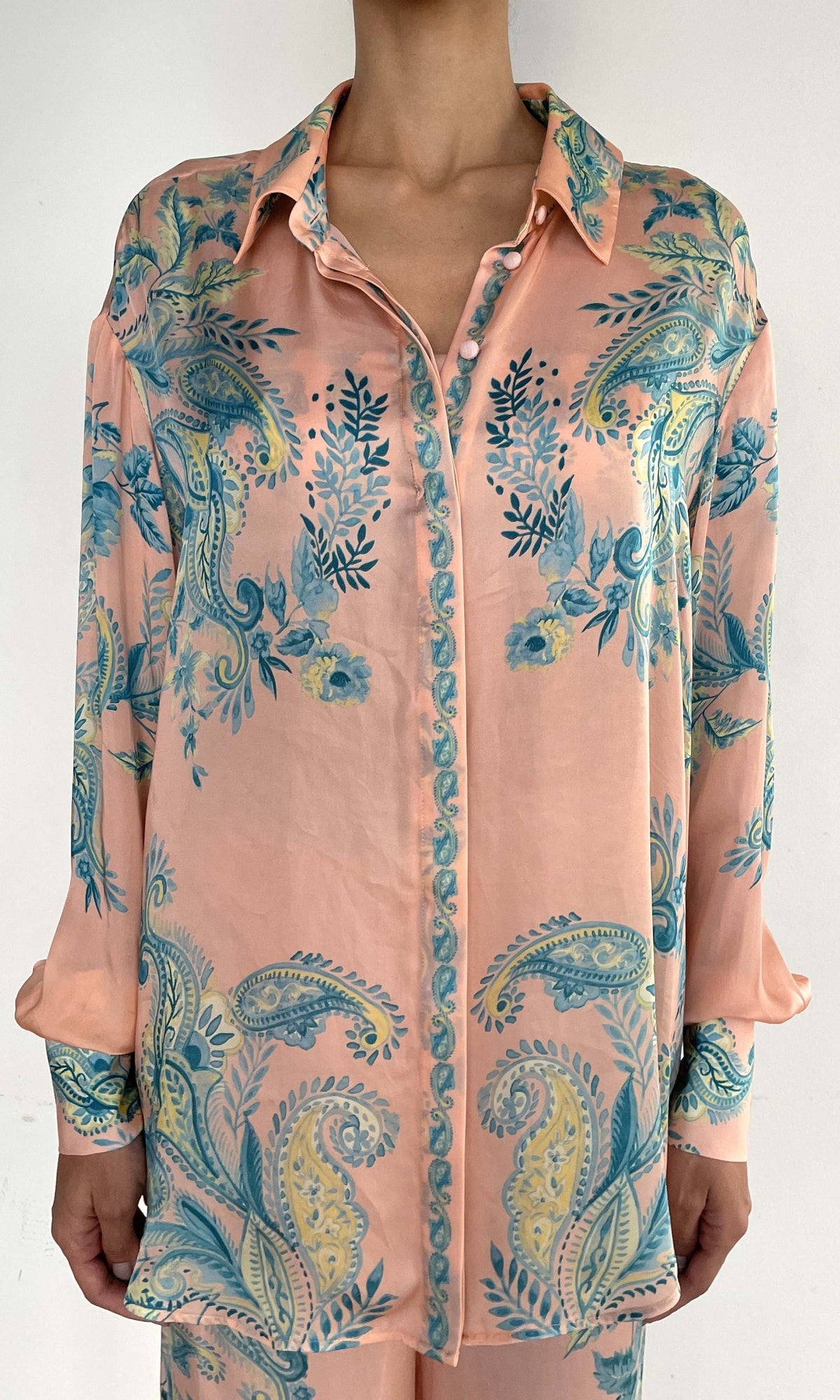 Hemant And Nandita | Wani Viscose Satin Oversized Shirt | Pink Blue Multi