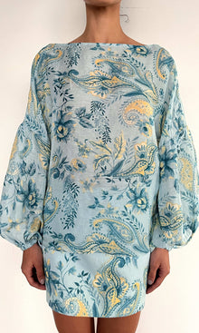 Womens | Wani Organza Linen Boho Top | Blue Floral