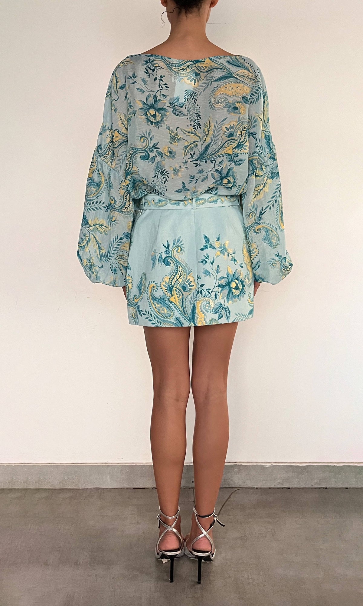 Womens | Wani Organza Linen Boho Top | Blue Floral