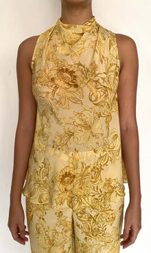 Hemant And Nandita | Zar Viscose Natural Crepe Cowl Neck With Back Tie Top | Yellow