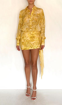 Hemant And Nandita | Zar Viscose Heavy Crepe Fringed Mini Skirt | Yellow