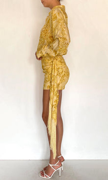 Hemant And Nandita | Zar Viscose Heavy Crepe Fringed Mini Skirt | Yellow