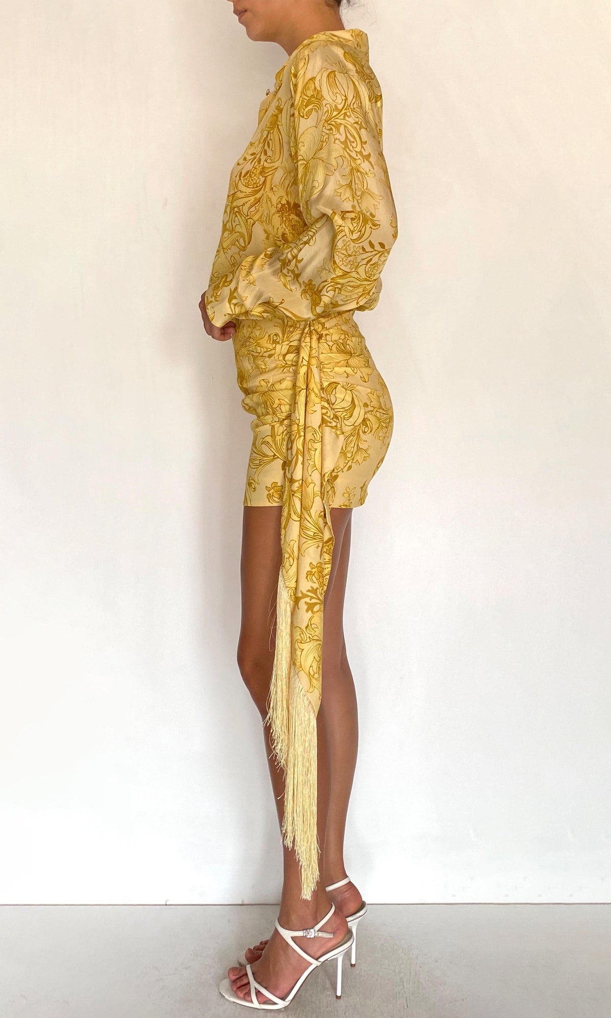 Hemant And Nandita | Zar Viscose Heavy Crepe Fringed Mini Skirt | Yellow