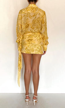 Hemant And Nandita | Zar Viscose Heavy Crepe Fringed Mini Skirt | Yellow