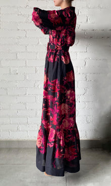 Hemant And Nandita | Zina Viscose Linen Organza Long Dress | Black Magenta