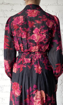 Hemant And Nandita | Zina Viscose Linen Organza Long Dress | Black Magenta