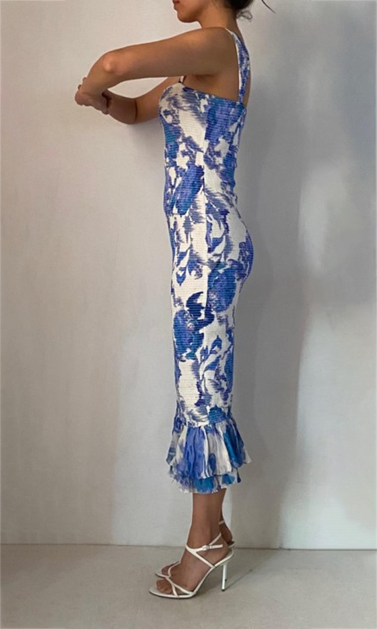 Womens | Zina Viscose Chiffon Midi Dress | Blue/White