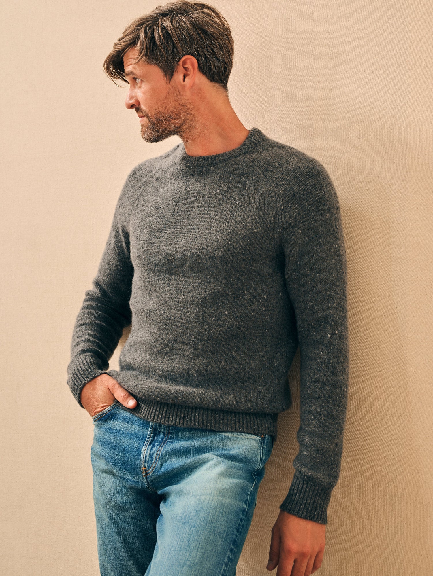 Mens - Donegal Wool Crew | Charcoal Night