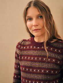 Womens - Highland Fair Isle Puff Sleeve Sweater | Maroon Multi