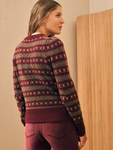 Womens - Highland Fair Isle Puff Sleeve Sweater | Maroon Multi