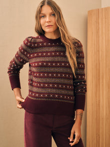 Womens - Highland Fair Isle Puff Sleeve Sweater | Maroon Multi