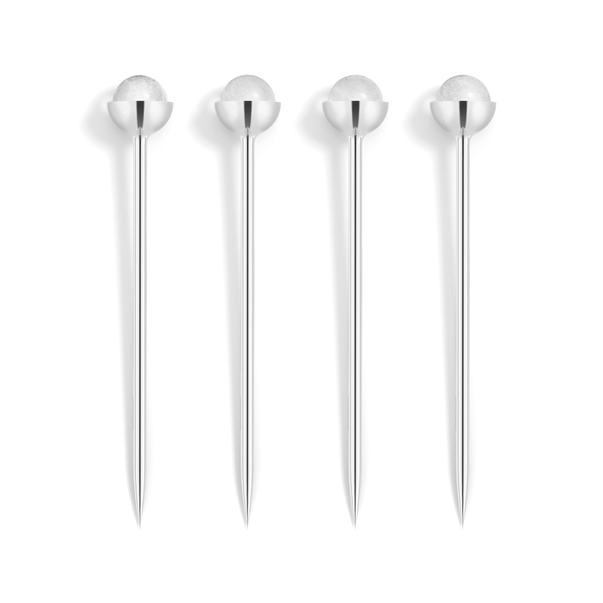 Hospitality Cocktail Picks | Silver-Plated Stainless Steel | Crystal | Set of 4