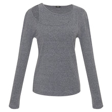 Ghost image of the asymmetric long sleeve top in granite.