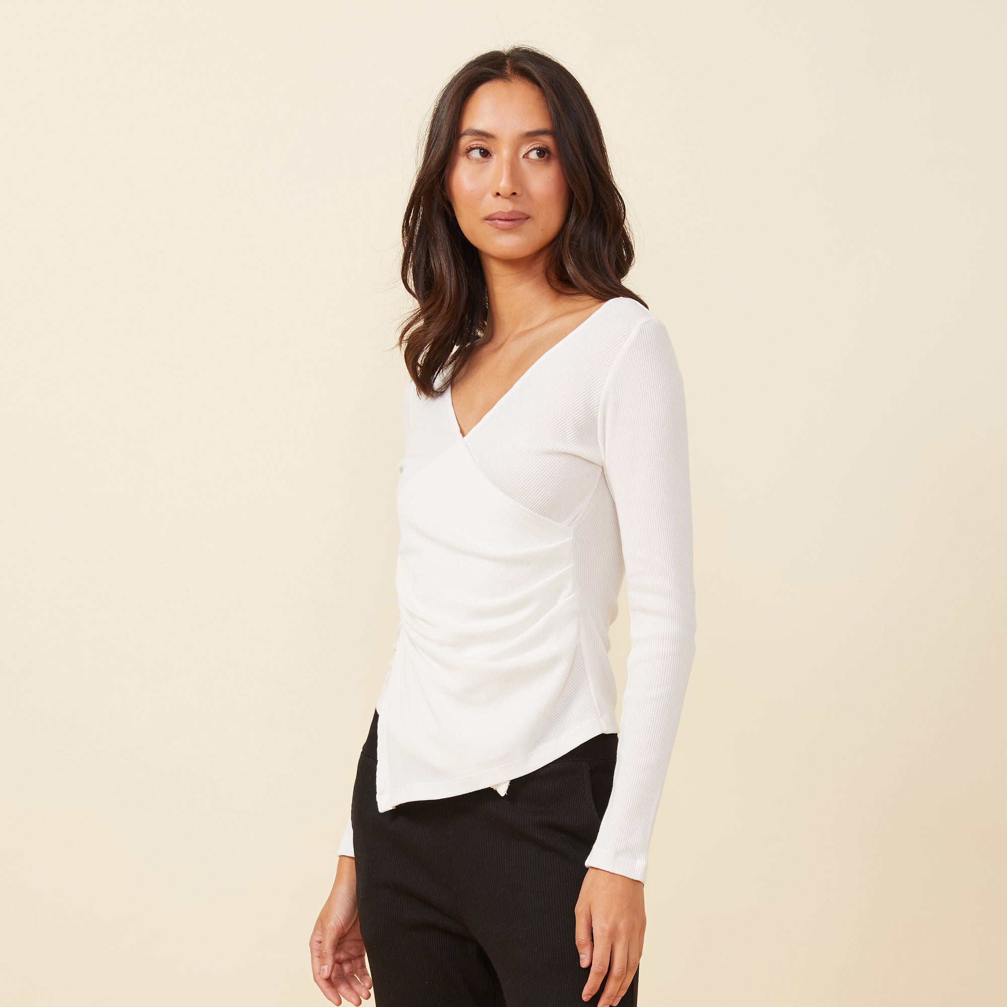 Rib Wrap Long Sleeve | Women | Natural