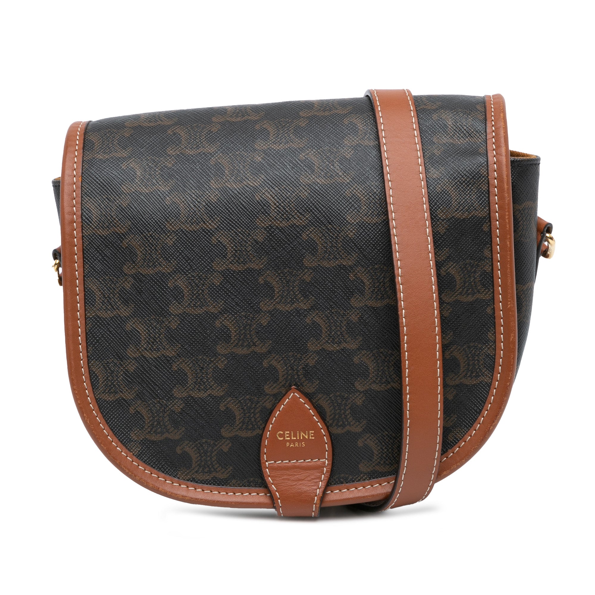 Celine | Pre-Owned Medium Triomphe Coated Canvas Folco Crossbody - II | Brown/Dark Brown