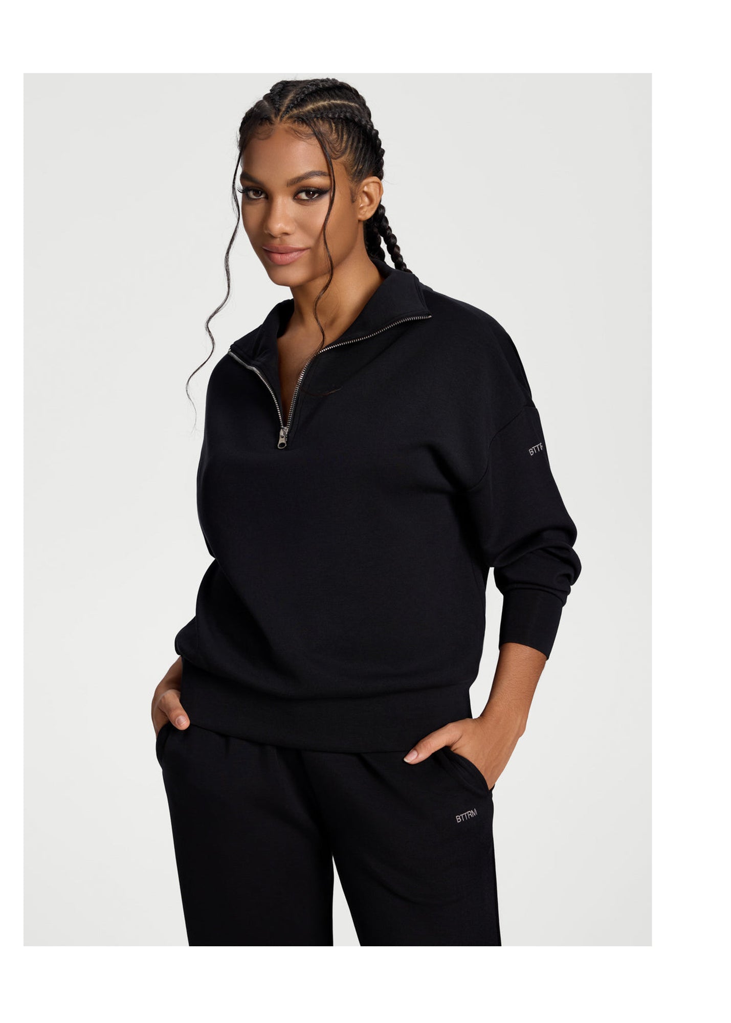 Half-Zip Long Sleeve Sweatshirt | Black