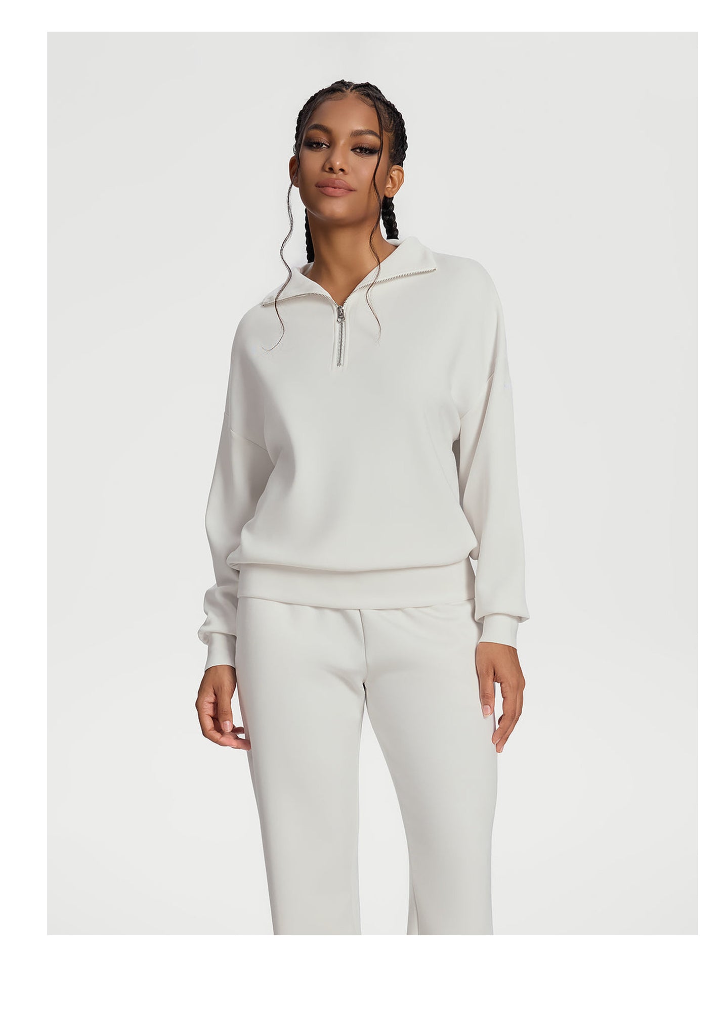 Half-Zip Long Sleeve Sweatshirt | White