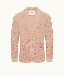 Hallburg Relaxed Fit Two-Button Floral Jacquard Towelling Blazer | White Sand