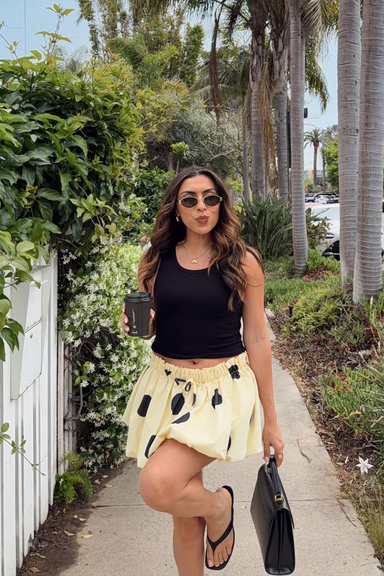 Henrietta Bubble Hem Mini Skirt | Yellow Polka Dot