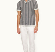 Hibbert Rills Print Classic Fit Capri Collar Cotton Shirt | Night Iris/White Sand