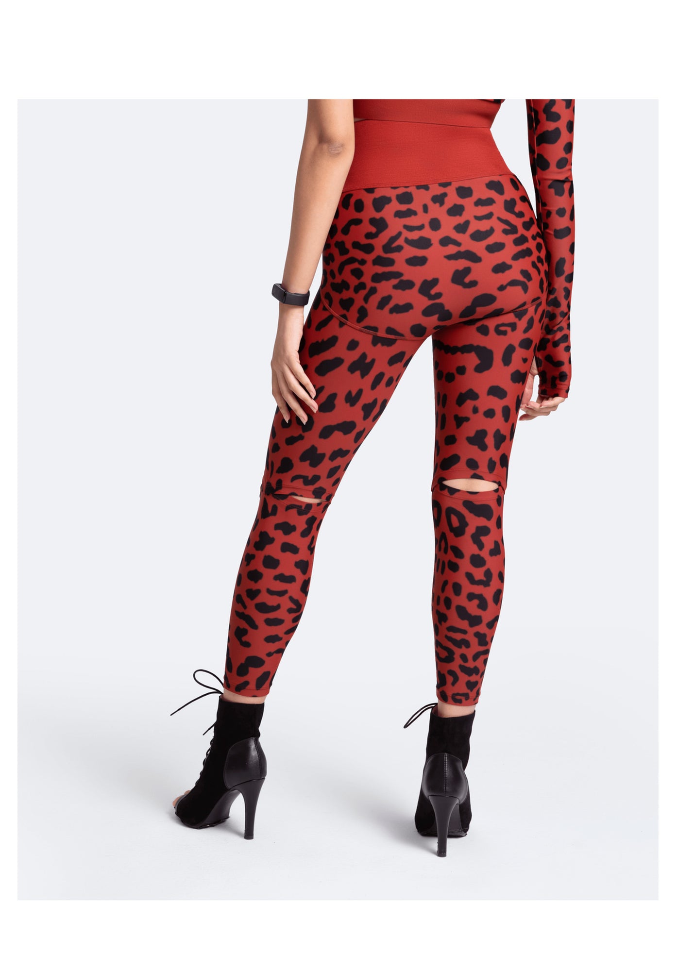 High-Rise Knee-Slit Leggings | Brown Leo