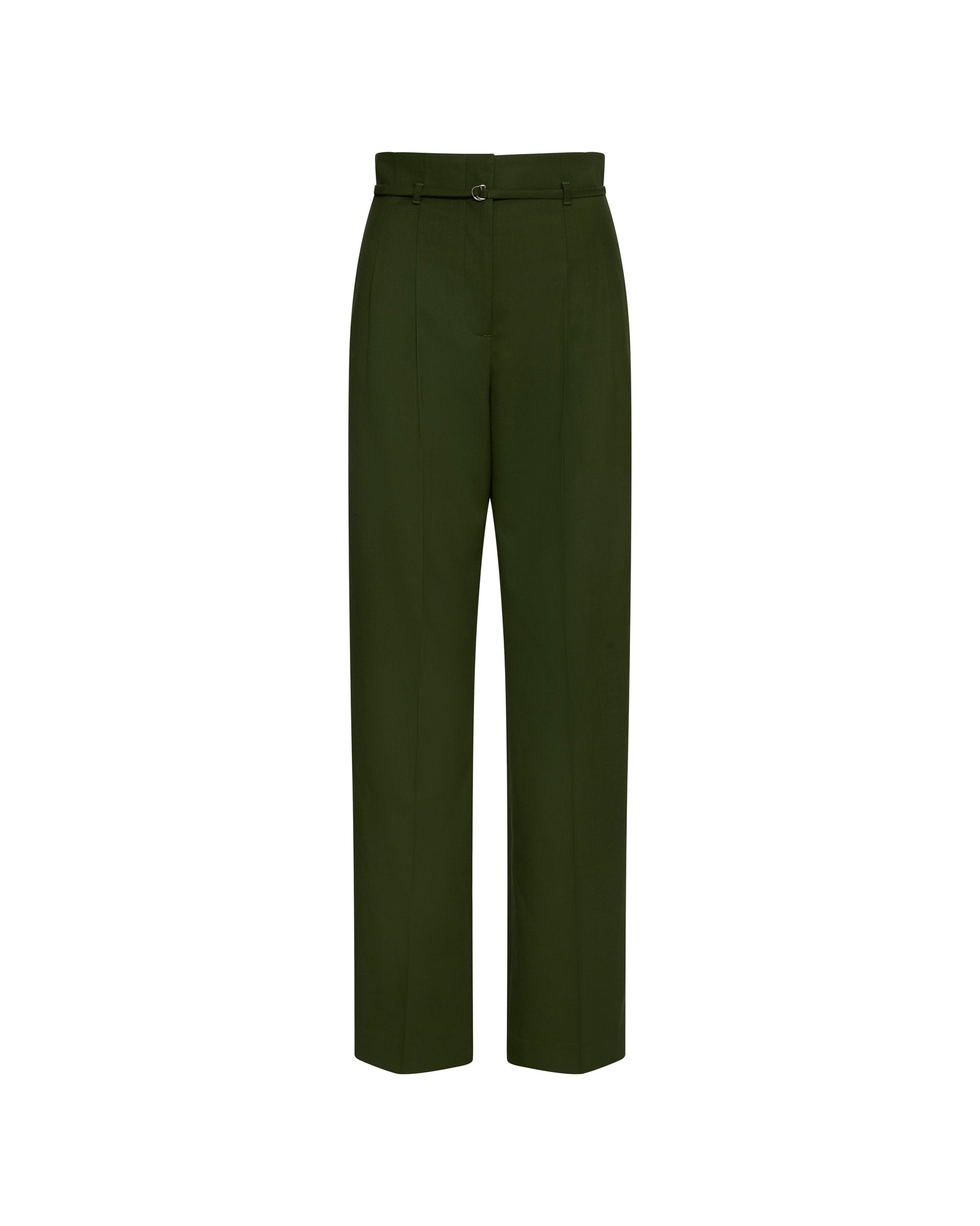 High-Waisted Belted Trouser in Seasonless Wool | Olive