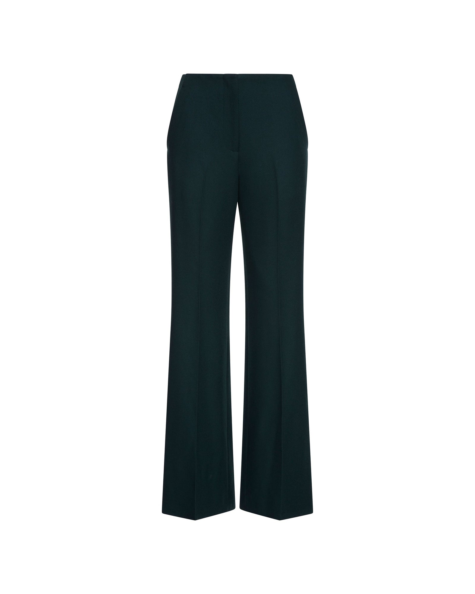 High-Waisted Flare Trouser in Viscose Wool Twill | Forest