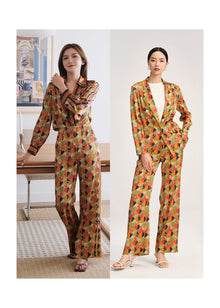 High-Waisted Print Flared Pants | Green