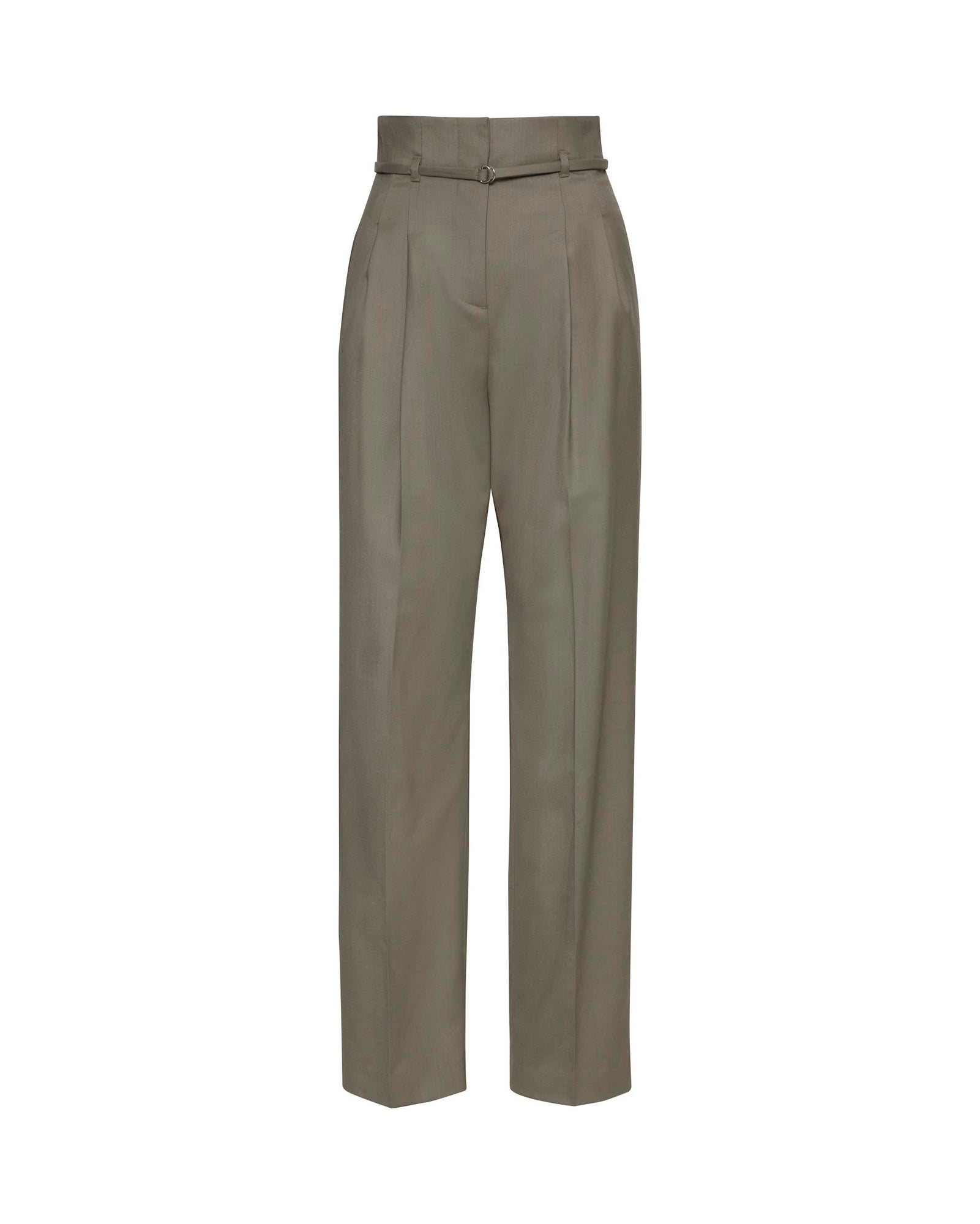 High-Waisted Belted Trouser in Seasonless Wool | Ash