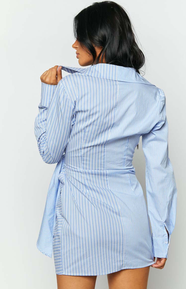 Holly Tie Up Shirt Mini Dress | Blue Stripe