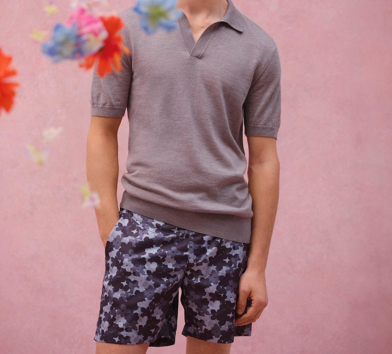 Horton Silk Tailored Fit Merino-Silk Knit Polo Shirt | Demille Grey