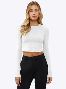 Womens | Long Sleeve Slim-Fit Tomboy-Cotton Cropped Tee | Ice
