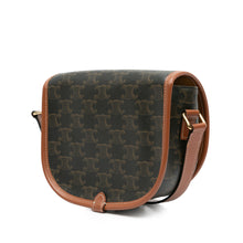 Celine | Pre-Owned Medium Triomphe Coated Canvas Folco Crossbody - I | Caramel/Dark Brown