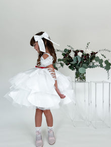 Constanza White Ceremony  Dress with Red Bow | Red