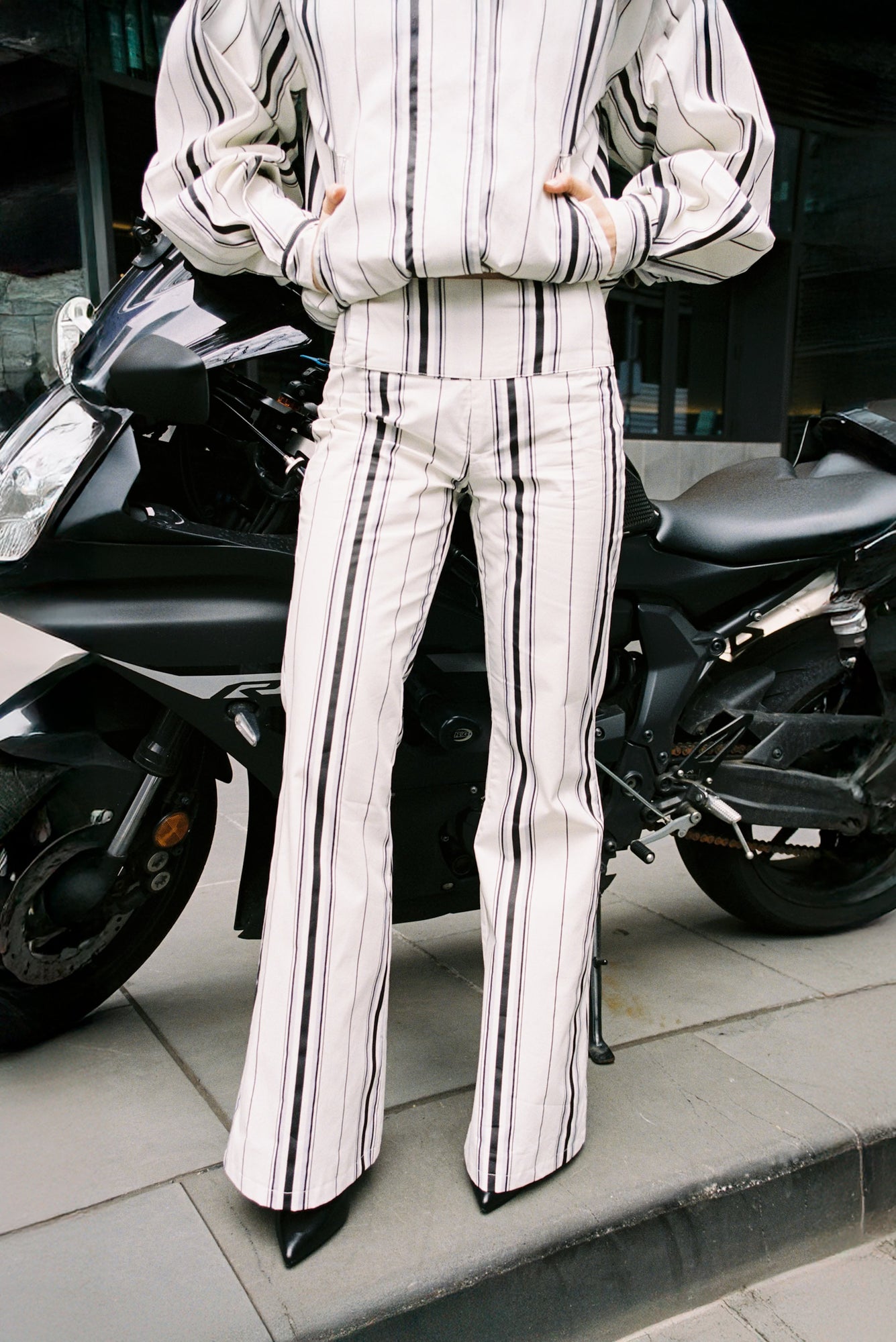 Tilly Cotton Trouser | Offwhite Striped