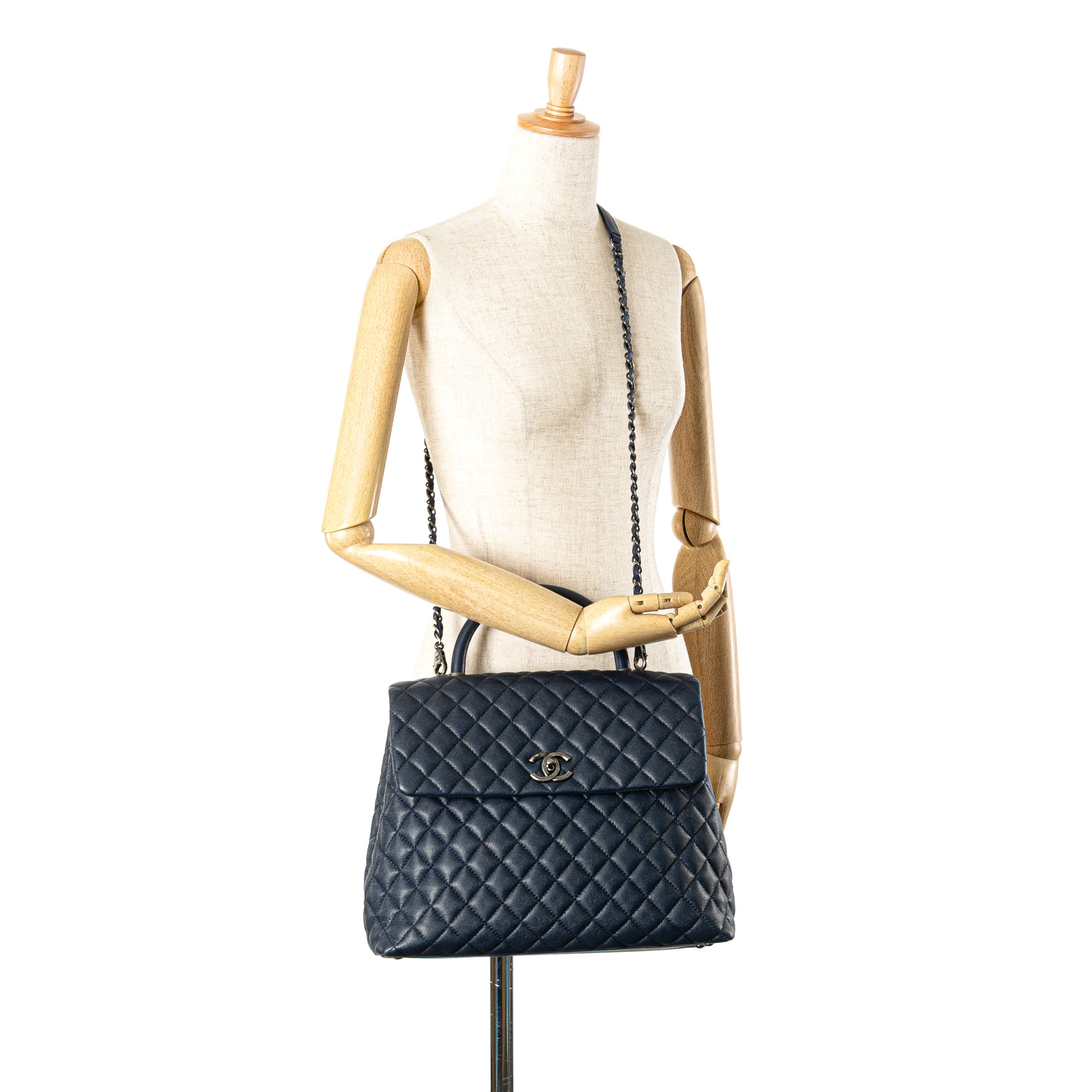 Chanel | Pre-Owned Large Caviar Coco Top Handle Bag - I | Blue/Navy