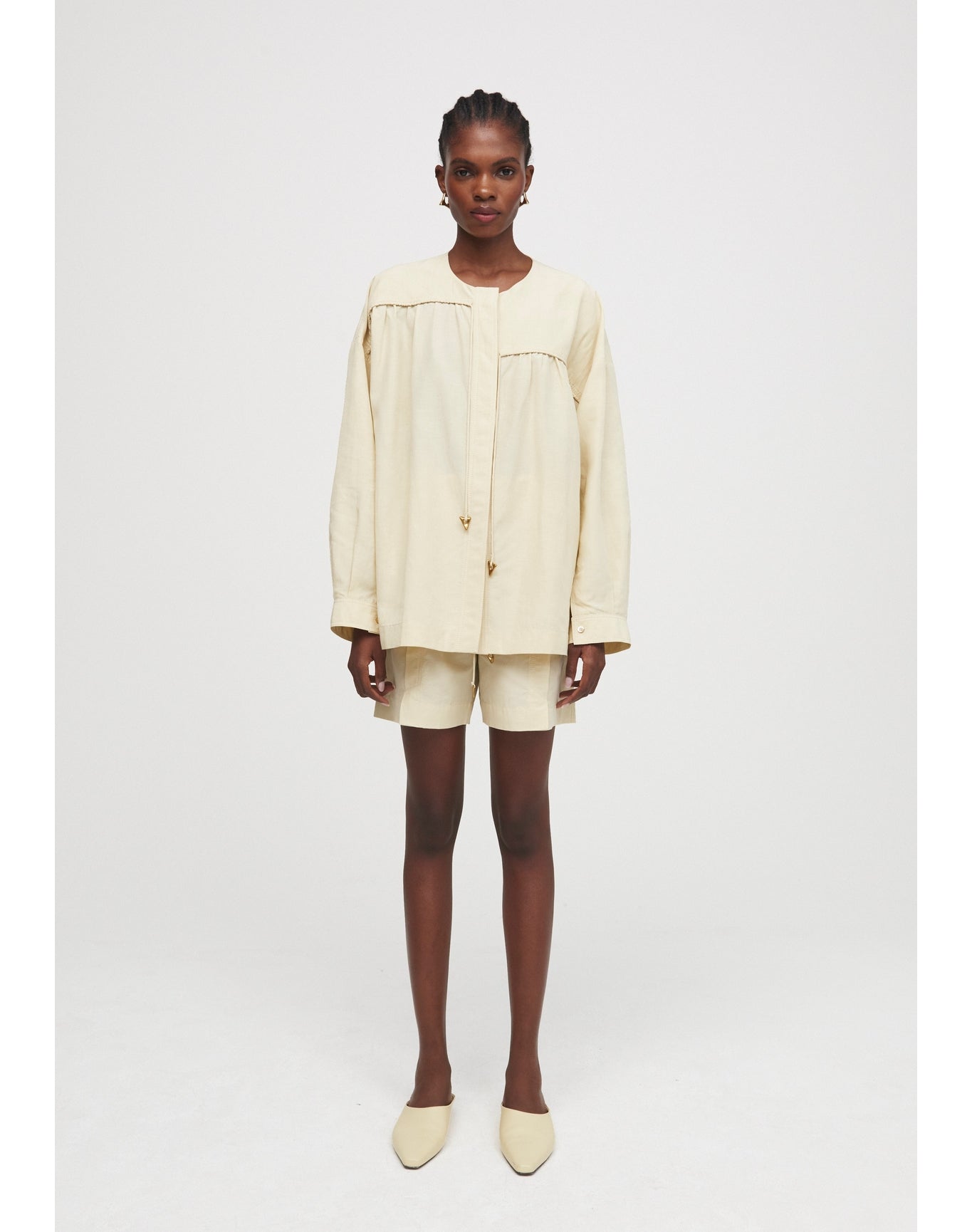 Imola | Gathered Linen Blouse | Champagne