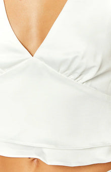 Ivory Petal Satin Top | White