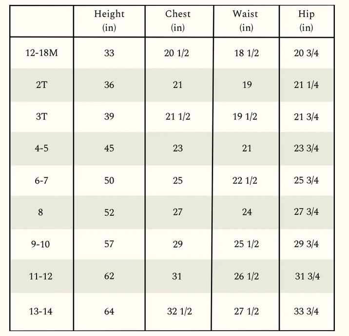 Product size guide