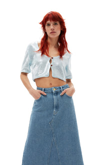 Heavy Denim Midi Skirt | Light Blue Stone