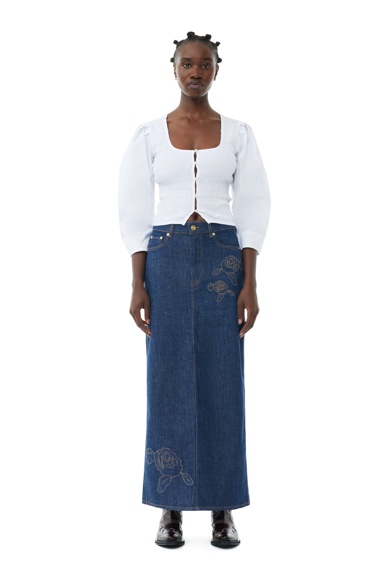 Rinse Stitch Denim Maxi Skirt | Rinse