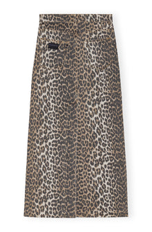 Print Denim Maxi Slit Skirt | Leopard
