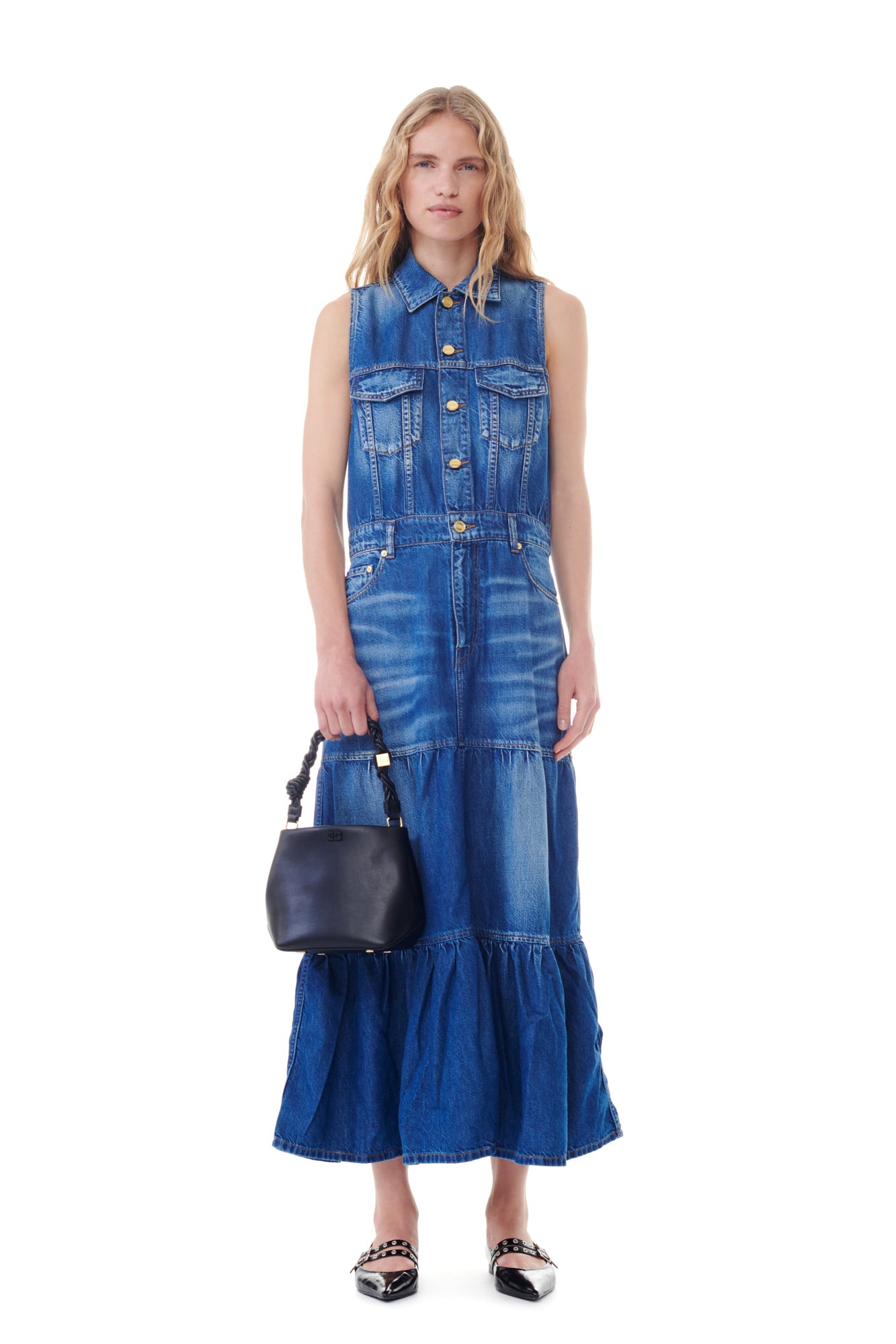 Light Denim Long Dress | Mid Blue Vintage