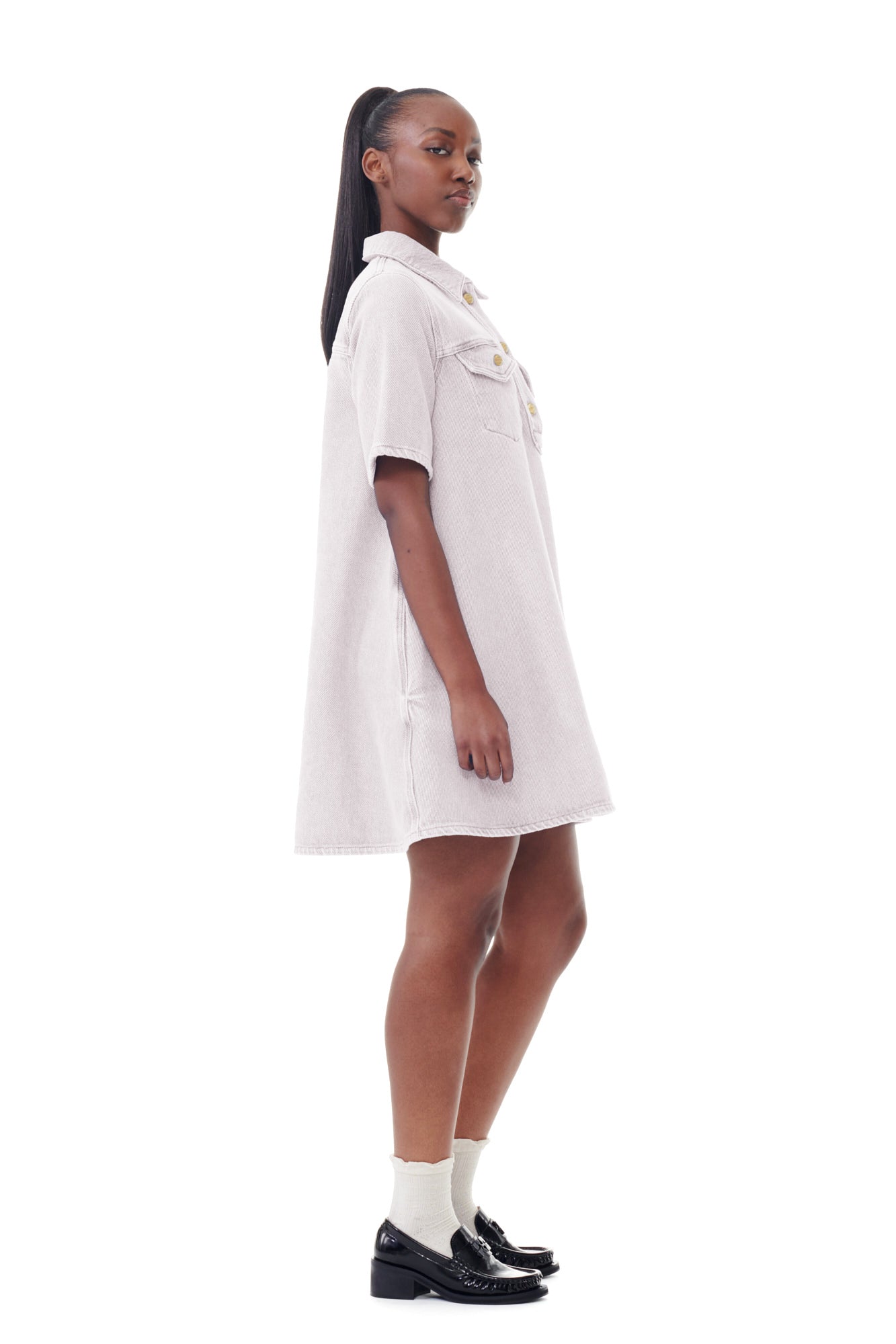 Overdyed Heavy Denim Mini Dress | Mauve Chalk