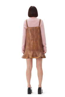 Foil Overdyed Denim Mini Dress | Cognac
